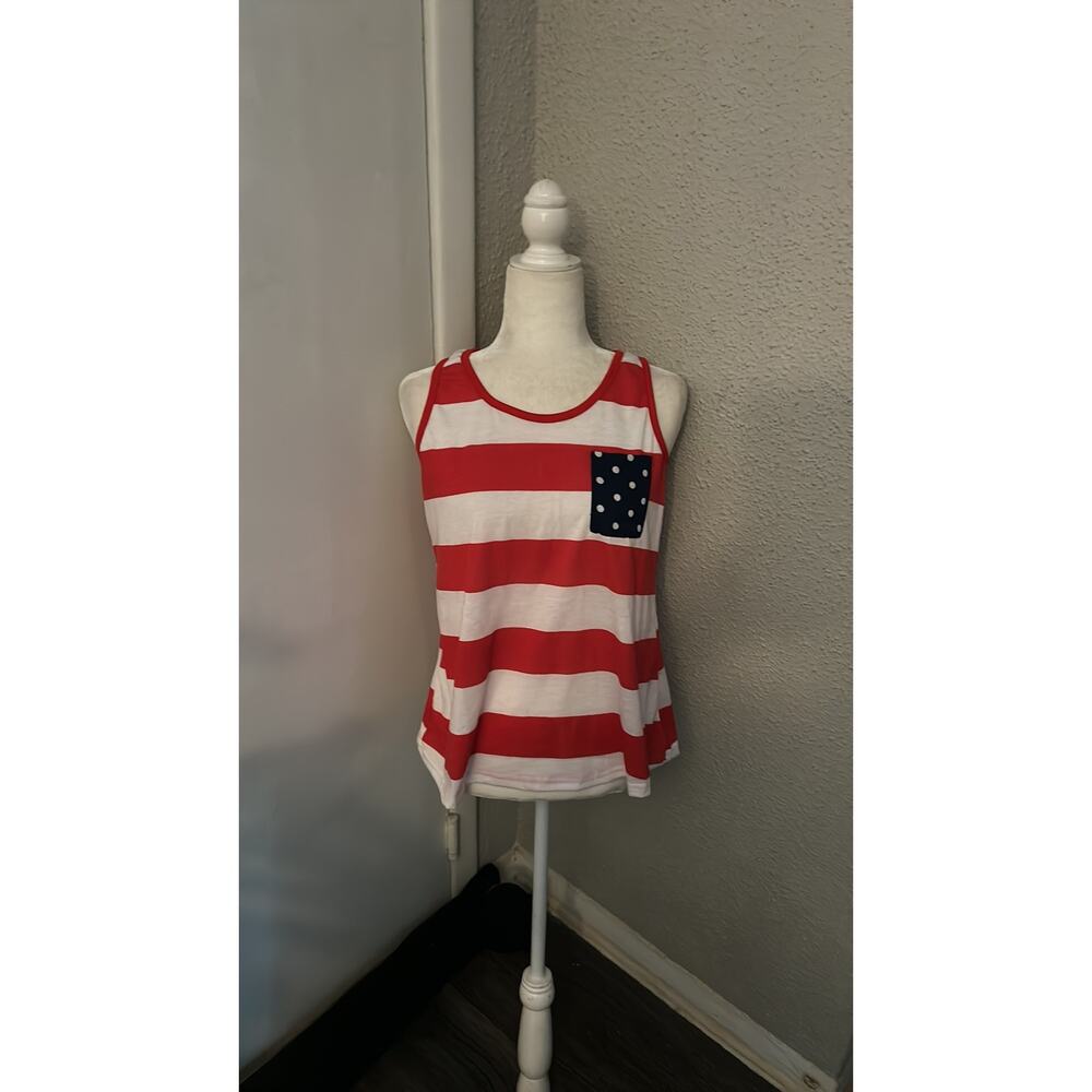 Mon Ami American Flag Striped Racerback Tank Americana Classic Festival USA N/S
